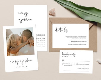 Minimalist Wedding Invitation Suite Template, Editable Minimalist Wedding Invite, Modern Wedding Invite, Photo Wedding Invitation, M4