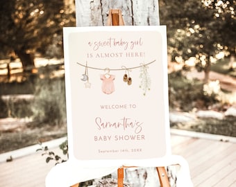 Girl Baby Shower Welcome Sign, Boho, Clothes, Instant Download, Editable Template, C2