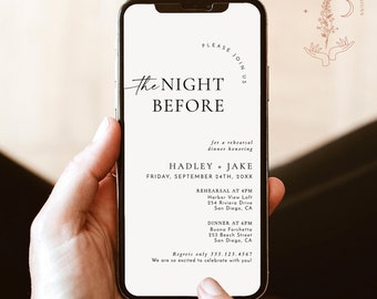 Digital Rehearsal Dinner Invitation, Modern Minimalist Wedding Rehearsal Evite, Electronic Text Dinner Invite, Editable Template, M9