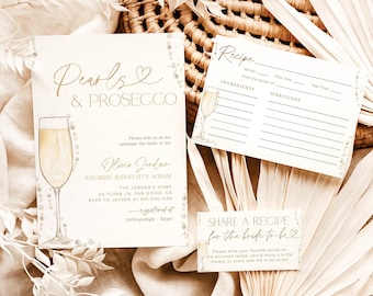 Pearls and Prosecco Bridal Shower Invitation | Brunch & Bubbly Invite | Pearl Necklace Prosecco Bridal Shower Invite | Editable Template, P1