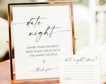 Moderne Date Night Ideen Karte, Date Night Ideen Zeichen, Boho Brautparty, minimalistische Brautparty, Date Night Karte, bearbeitbare Vorlage, M9