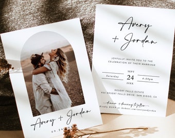 Minimalist Wedding Invitation Template, Editable Minimalist Wedding Invite, Modern Wedding Invite, Photo Wedding Invitation, M5