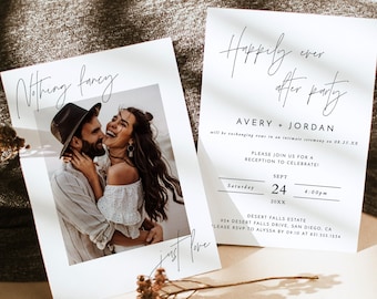Photo Wedding Announcement, Photo Elopement Announcement, Nothing Fancy Just Love, Happily Ever After Party Invite, Reception Invite M7