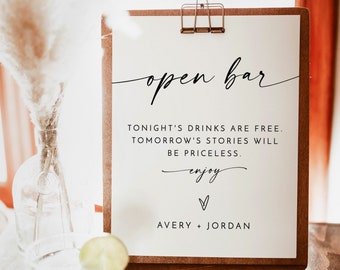 Open Bar Sign Template, Modern Minimalist Wedding, Drinks Are On Us Hangover Is On You, Instant Download, Editable Template, M9