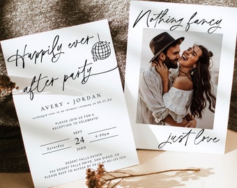 Photo Wedding Announcement, Elopement, Nothing Fancy Just Love, Happily Ever After Party Invite, Reception, Editable Template, M0