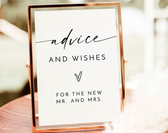 Advice and Wishes Sign Template | Minimalist Wedding Sign | Advice & Wishes for New Mr and Mrs | Modern Wedding Sign | Modern Minimalist, M9