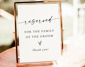 Reserved Sign Template, Minimalist Wedding Reserved Sign, Reserved Seating Sign, Modern Wedding Reserved Sign, Editable Template, M9