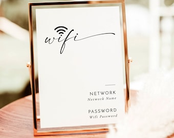 Wifi Password Sign Template, Airbnb, Printable || Modern Minimalist, Instant Download, Editable Template, M9