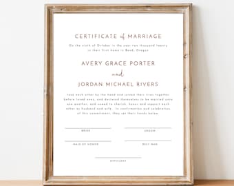Burnt Orange Certificate of Marriage Editable Template | Fall Wedding Certificate | Wedding Keepsake | Printable Marriage Certificate