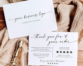 Tarjeta de agradecimiento minimalista para pequeñas empresas, plantilla de boutique bohemia, tu pedido, prospecto moderno, descarga instantánea, plantilla editable