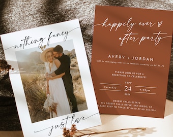 Photo Wedding Announcement | Terracotta Elopement Announcement | Nothing Fancy Just Love | Happily Ever After Party | Reception Invite T2