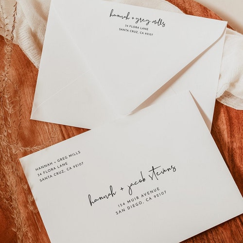 Modern Minimalist Boho Envelope Address Template Wedding | Etsy