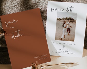 #00256BC-STDA2 Boho Wedding Save the Date with Laurel Monogram Magnets Available Personalized Printable File or Print Pkg Avail