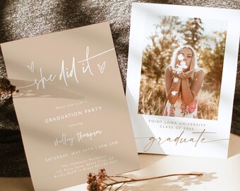 Graduation Party Invitation Template, Minimalist Announcement, Modern Invite, Photo, Instant Download, Editable Template, BM1