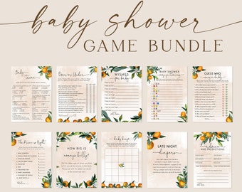 Cutie Baby Shower Game Bundle, Citrus, Little is on the Way, Tangerine Games, Printable, Instant Download, Editable Template, O1