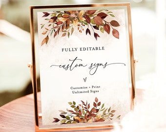 Rustic Fall Wedding Sign Template | Autumn Wedding Custom Sign | Rust Wedding Signage | Fall Wedding Signs | Autumn Leaves | F2