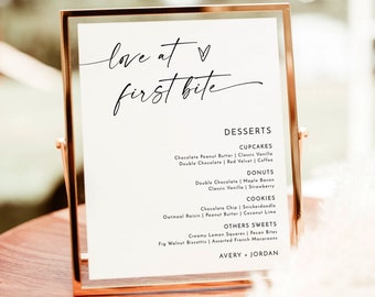 Minimalist Dessert Menu Sign, Love at First Bite, Modern Wedding Dessert Menu, Boho Dessert Station, Modern Minimalist Wedding Sign, M9