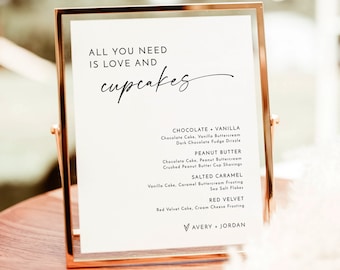 Cupcake Menu Sign, All You Need is Love & Cupcakes, Modern Cupcake Menu, Boho Cupcake Sign, Modern Minimalist Wedding Sign, M9