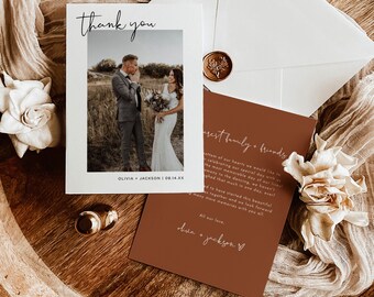 Terracotta Wedding Thank You Card Template — Editable Photo Thank You ...