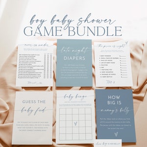 Baby Shower Games, Boy Baby Shower Game Bundle, Boho Minimalist Baby Shower, Blue Baby Shower Games, Editable Template, M9