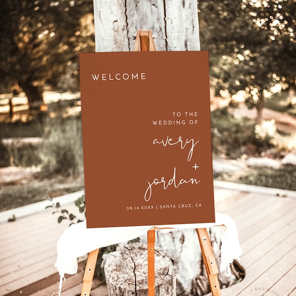 Terracotta Wedding Welcome Sign Template | Modern Minimalist Welcome Sign | Boho Wedding Welcome Poster | Editable Template T2