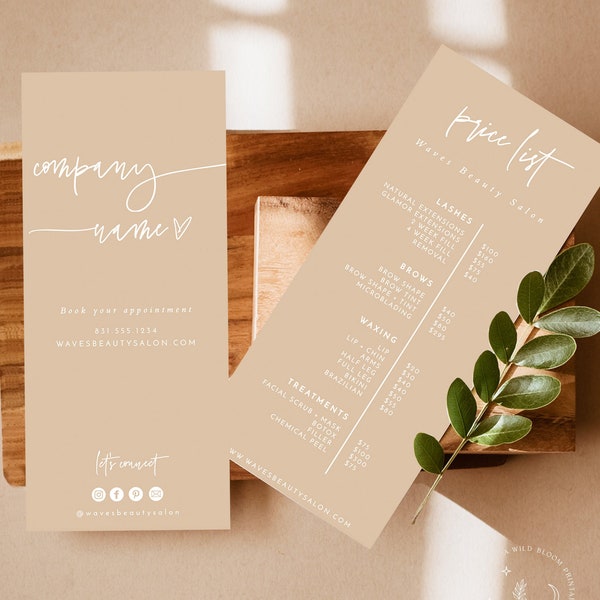 Boho Small Business Price List Template | Beauty Price List | Modern Salon Price List | Editable Pricing Sheet Template | Spa Price List