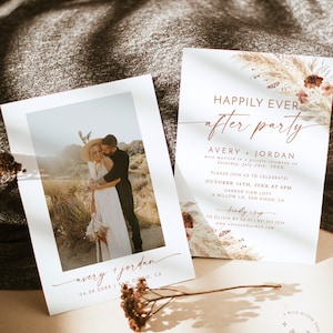 Photo Wedding Announcement, Photo Elopement Announcement, Nothing Fancy Just Love, Happily Ever After Party Invite, Boho Invite A4