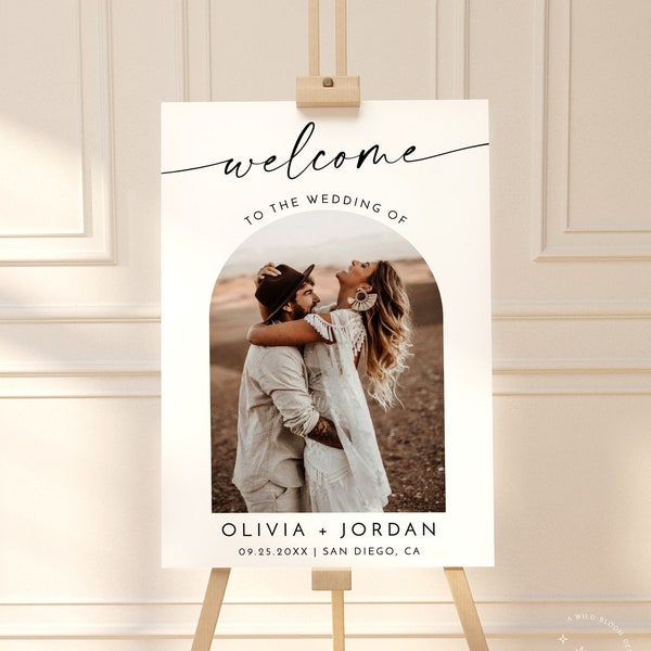 Photo Wedding Welcome Sign, Minimalist Wedding Welcome Sign, Modern Welcome Sign, Arch Photo Welcome Sign, Editable Template, M9