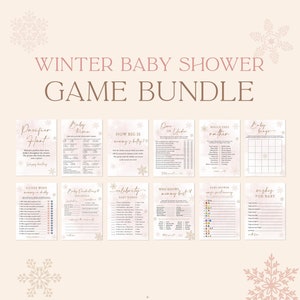 Winter Baby Shower Game Bundle | Snowflake Baby Shower | Blush Pink Baby Shower Games | Boho Winter Wonderland | Girl Baby Shower Games | W7