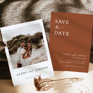 Photo Save the Date Invitation, Modern Terracotta Save the Date, Minimalist Save the Date, Boho Save the Date Card, Editable Template M5
