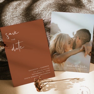 Terracotta Photo Save the Date Template | Minimalist Save the Date Template | Burnt Orange Save the Date | Desert Wedding Save the Date | T2