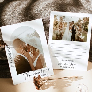 Tarjeta de agradecimiento de boda, tarjeta de agradecimiento de foto de boda minimalista moderna, tarjeta de agradecimiento de boda boho, boda minimalista moderna, M9