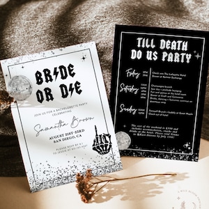 Bride or Die Bachelorette Invitation Template | Till Death Do Us Party Bachelorette | Skull Bachelorette | Halloween Bachelorette Party | B5