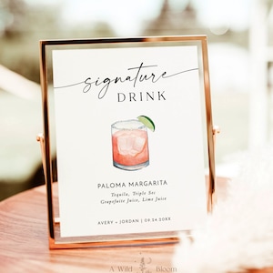 Minimalist Signature Drinks Sign Template | Signature Cocktail Sign | Wedding Bar Menu Sign | His and Hers Bar Sign | Editable Template | M9