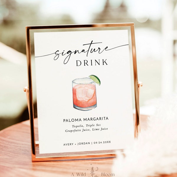 Minimalist Signature Drinks Sign Template | Signature Cocktail Sign | Wedding Bar Menu Sign | His and Hers Bar Sign | Editable Template | M9