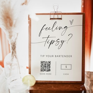 Tip Your Bartender Sign Template, Bartender Tip Sign, Modern Minimalist Wedding, Venmo Tip Jar, Feeling Tipsy, Editable Template, M9