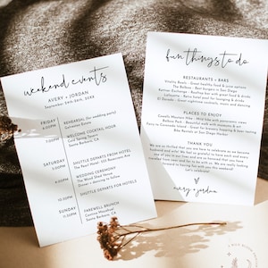 Minimalist Wedding Events Card | Modern Weekend Events | Wedding Itinerary Template | Welcome Bag | Editable Wedding Timeline Schedule | M4