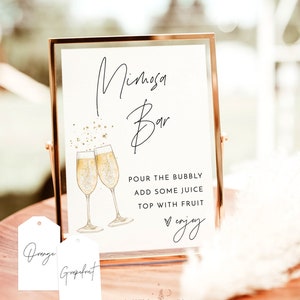 Minimalist Bridal Brunch Mimosa Bar | Bridal Shower Mimosa Bar Sign | Mimosa Juice Tags | Mimosa Juice Labels | Modern Bridal Shower | M7