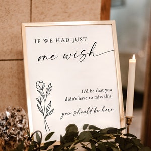 Signo conmemorativo de la boda, signo de la mesa de la memoria, signo de la boda en la memoria amorosa, minimalista moderno, signo de deseo que estuvieras aquí, plantilla editable, M9