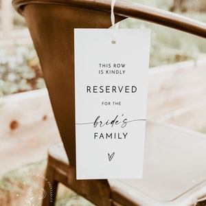 Reserved Chair Tags, Minimalist Reserved Tag, Modern Wedding Reserved Tag, Minimalist Wedding Reserved Seat Sign, Chair Tag Template M9