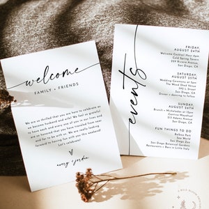Minimalist Wedding Events Card Template | Wedding Welcome Bag Note | Modern Weekend Events | Wedding Itinerary Timeline Schedule | M9