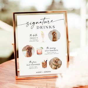 Signature Drinks Sign Template, Pet Signature Cocktail Sign, Minimalist Wedding Bar Menu, His and Hers Bar Sign, Editable Template, M9
