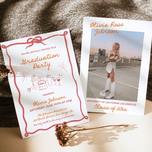 Hand Drawn Graduation Announcement, Graduation Party Invite, Modern Graduation Party Invite, Photo Graduation Invite Editable Template H1
