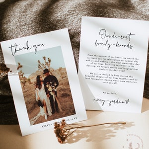 Photo Thank You Card Template, Modern Wedding Thank You, Minimalist Wedding Thank You Card, Boho Wedding Thank You Card, Editable, M4