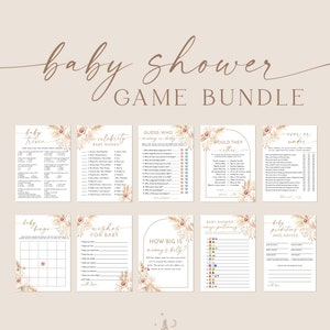 Boho Baby Shower Game Bundle, Pampas Grass Baby Shower, Bohemian Baby Shower Games, Pampas Grass Games, Girl Baby Shower Games, PG-01