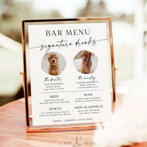 Enseigne pour cocktail signature animal de compagnie, enseigne pour boisson signature chien, menu de bar de mariage minimaliste, enseigne cocktail signature chien, modèle modifiable, M9