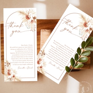 Nota de servilleta de boda de hierba de pampas, carta de agradecimiento boho, agradecimiento de boda en el desierto, lugar de boda de terracota gracias, A2