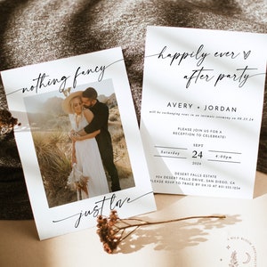 Photo Wedding Announcement | Photo Elopement Announcement | Nothing Fancy Just Love | Happily Ever After Party Invite | Reception Invite M9
