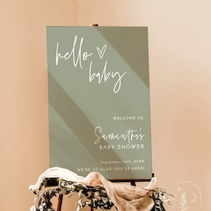 Baby Shower Welcome Sign Template, Boy Baby Shower Welcome Sign, Army Green Baby Shower, Hello Baby, Minimalist Baby Welcome Poster BM1