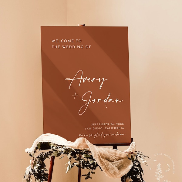 Terracotta Wedding Welcome Sign Template | Modern Minimalist Welcome Sign | Boho Wedding Welcome Poster | Editable Template T2